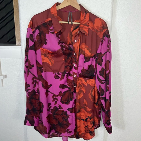 Anthropologie Pink and Red Floral Button Down Shirt - Picture 3 of 7